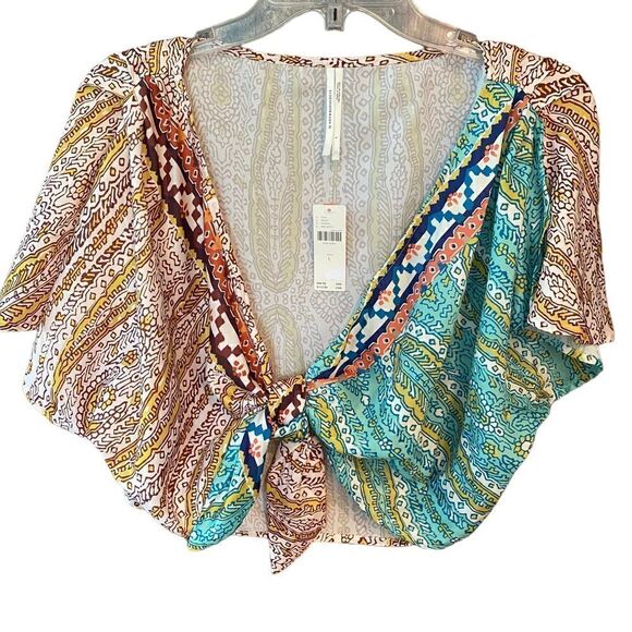 Anthropologie NWT Sz L Boho Yellow Rust Two-Piece Twist Top Wrap Swim Skirt - Picture 6 of 13